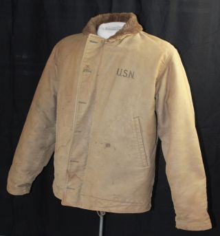 Vtg Ww2 Usn Deck Jacket Sz 42 N1 Stenciled 1940s Work Wear Us Navy Euc Coat
