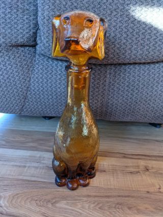 Vintage Amber Glass Dachshund Dog Decanter
