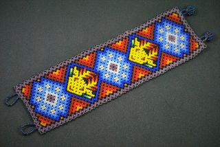 Huichol Bracelet Beaded Peyote Multicolor Mexican Folk Art Deer Handmade 8 "