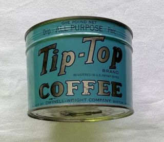 Vintage 1lb Keywind Tip Top Full Coffee Tin Can