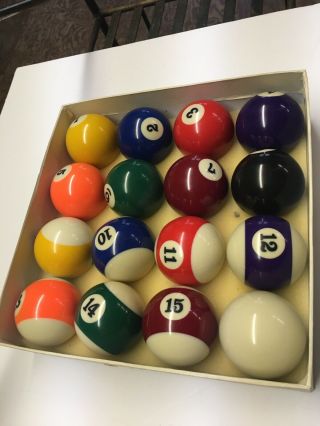 Vtg Complete Box Set Of 16 Professional Pool Table Balls 2 1/4 "