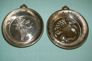 Two heavy SOLID Copper molds with brass hangers and tin lining fruit design 2