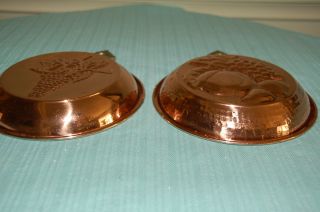 Two heavy SOLID Copper molds with brass hangers and tin lining fruit design 3