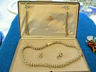Vintage Diamante Set Of Necklace And 2 Pairs Matching Earrings (boxed)
