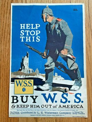 Vintage 1918 Wwi Propaganda Poster Help Stop This & Keep Him Out Of America Wss