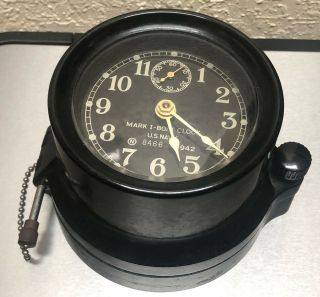 Unique Wwii 1942 Seth Thomas Us Navy Mark I Deck Boat Clock Nr /mint Runs