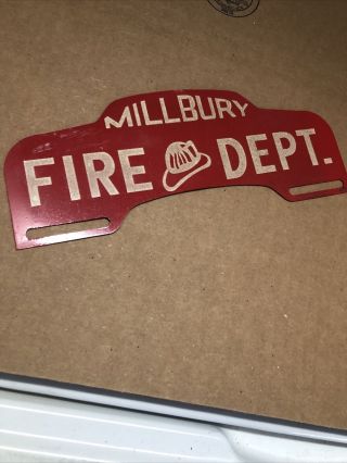 Vintage 1950s Millbury Fire Department License Plate Topper