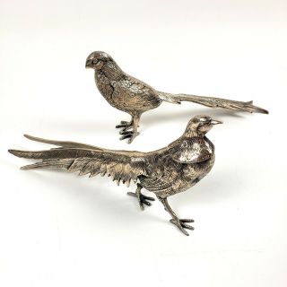 Vintage Lacquered E.  P.  N.  S.  Silver Metal Pheasant Birds Made In India