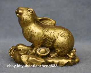 Chinese Folk Fengshui Pure Copper Brass 12 Zodiac Year Rabbit Animal Statue