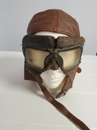 Ww2 Rcaf Type B Leather Flight Helmet With Goggles - Spitfire,  Mosquito,  Halifax