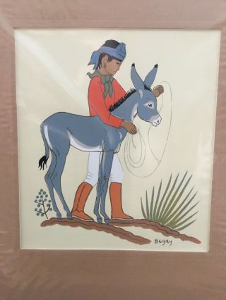 Silkscreen Print Navajo Artist Harrison Begay Matted Boy and His Burro 2