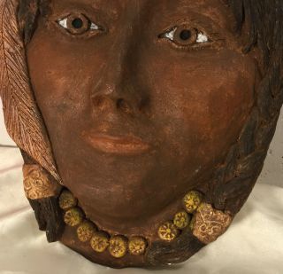 Peruvian Girl Hand Painted Clay Mask Wall Hanging,  Hand Made,  Unique,  Ethnic 2