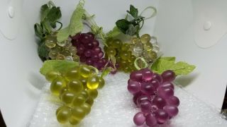 6 Vintage Acrylic Lucite Grape Clusters Purple Green Clear
