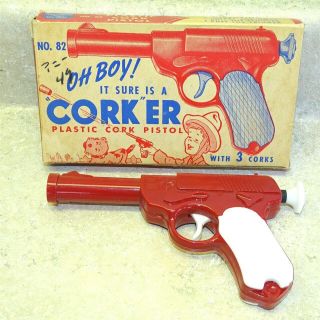 Vintage Corker Toy Cork Gun,  Box,  All Metal Products Wyandotte Michigan