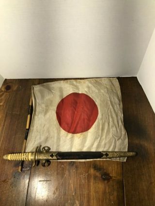 Ww2 Imperial Japanese Naval Navy Officers Dirk Dagger W/ Small Flag