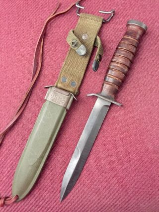Wwii 2 Us M3 Utica Guard Marked Trench Fighting Knife Army M8 Bmco Scabbard