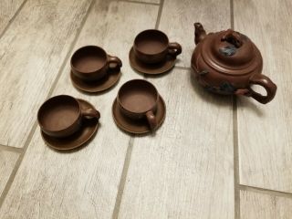 Chinese Clay Teapot Set.  Teapot And 4 Cups And Saucers Executive Gift