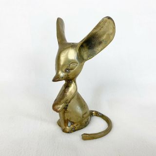 Vintage Brass Mouse Figurine Big Ears Paperweight 5 " Mid Century