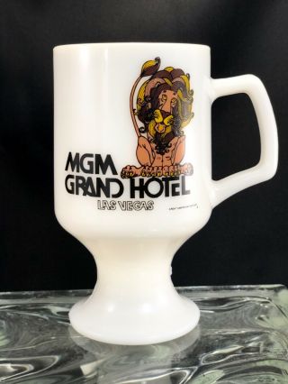 Vintage Mgm Grand Hotel Las Vegas Retro Lion Irish Coffee Cup Mug Milk Glass