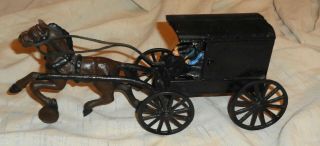 Vintage Cast Iron Amish Horse And Buggy 10 " Long Cute Take A Look
