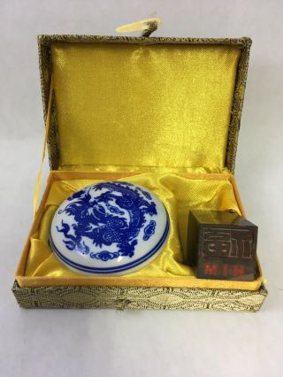 Chinese Ink Stamp Seal With Ceramic Dragon Pad And Case Personalized Him