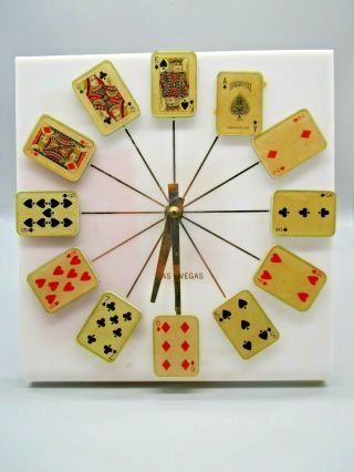 Vintage Las Vegas White & Gold Lucite Playing Card Table Clock 9.  25 " Tall
