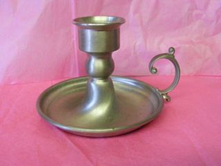 Early American Pewter Candle Holder By: Web Has Finger Loop To Carry