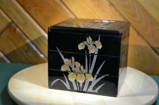 3 Tier Small Japanese Lacquer Floral Bento Box Yoshin Sansui Made In Japan
