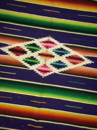 VINTAGE 1940 ' s 1950 ' s MEXICAN SERAPE SALTILLO WOOL Silk Threads RUG HAND WOVEN 2
