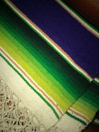 VINTAGE 1940 ' s 1950 ' s MEXICAN SERAPE SALTILLO WOOL Silk Threads RUG HAND WOVEN 3