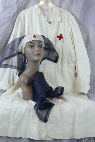 Ww2 Red Cross Nurse White Uniform Dress With Veil And Scarf