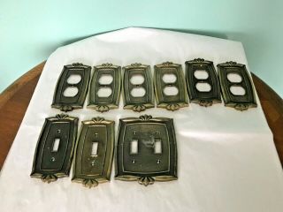 9 Vintage Donner Antique Brass Metal Bronzed Wall Switch Plate & Outlet Covers