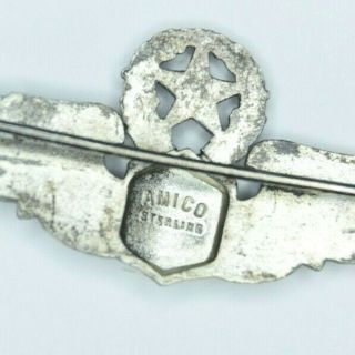 Authentic WWII Amico Command Pilot Wings Pin Back Sterling Silver Wing Pin Back 3