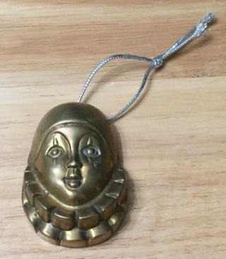 Vintage Brass Jester Or Clown Face Ornamint Wall Hanging Or Paperweight
