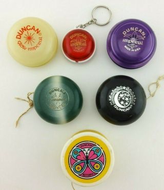 6 Vintage Duncan Yo - Yos: Butterfly,  Imperial,  Tournament,  Midnight Special