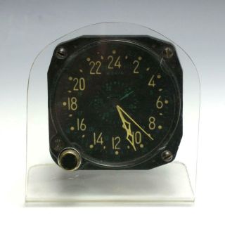 Wwii Waltham Us Navy Military 24 Hour Cdia Airplane Cockpit Clock W/ Stand Runs