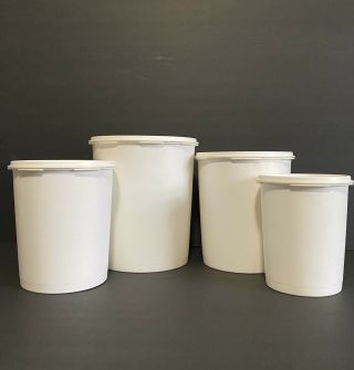 Vintage Tupperware White Servalier Canisters Set Of 4 With Lids