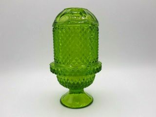 Vintage Viking Glass Green Diamond Point Fairy Lamp W/ Votive Holder