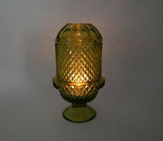 Vintage Viking Glass Green Diamond Point Fairy Lamp w/ Votive Holder 2
