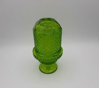 Vintage Viking Glass Green Diamond Point Fairy Lamp w/ Votive Holder 3