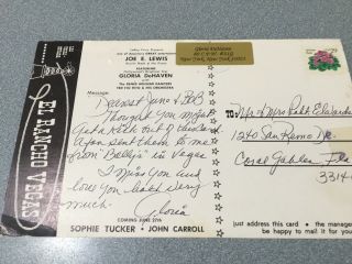 El Rancho Las Vegas Gloria DeHaven Post Card SENT BY HER TO FRIEND TEXT SIGNED 2