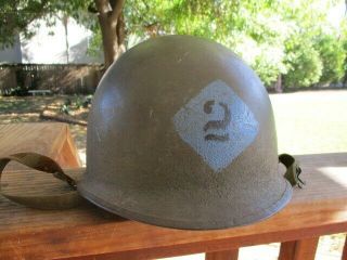 Ww2 Ww11 Us M - 1 Helmet With Unknown Marking On Front With Liner