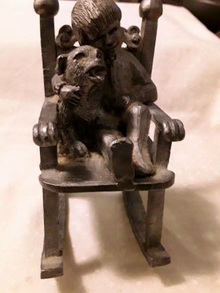 1983 Boy Ray In Rocking Chair With Dog By Michael Ricker 2551 Of 4295 Pewter