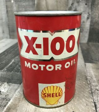 Vintage Full Shell X - 100 Motor Oil 1 Quart Metal Can Sae 40w