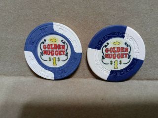 2 Diff.  Vintage $1 Casino Chips Golden Nugget Las Vegas,  Nevada