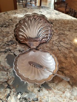 Vintage Sterling Silver Plate Scallop Clam Shell Serving Butter Dish England