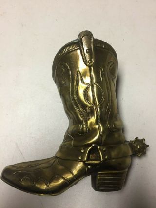 Vintage Solid Brass Cowboy Boot With Spur Vase Planter - Price Prod.