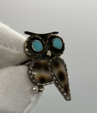 Paul Lucario Jr Vintage Sterling Silver Turquoise Inlay Ring Size 7 Owl Navajo