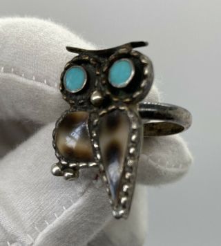 Paul Lucario JR Vintage Sterling Silver Turquoise INLAY RING size 7 Owl Navajo 2