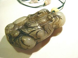 Vtg Chinese Carved Green Jade Wise Man Shou Lao Diety 2.  5 " Large Pendant